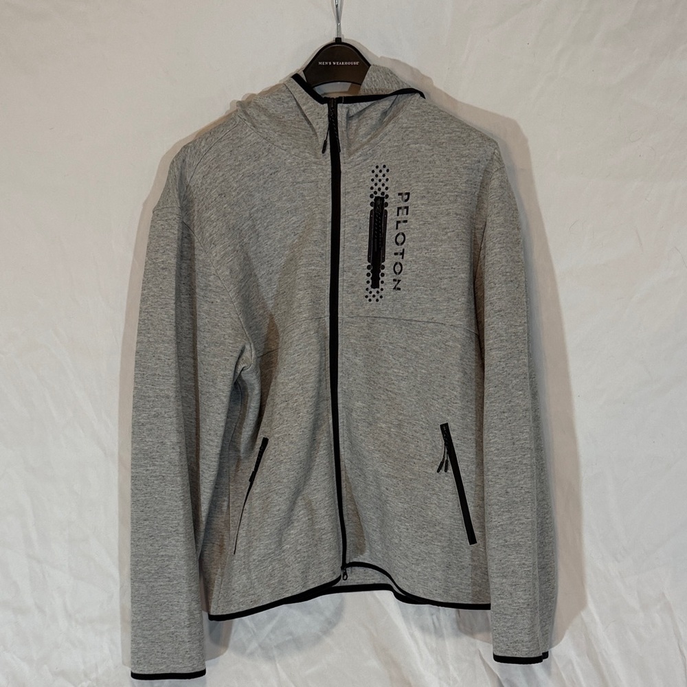 Peloton Men's Zip-Up Hooded Sweatshirt in Light Gray